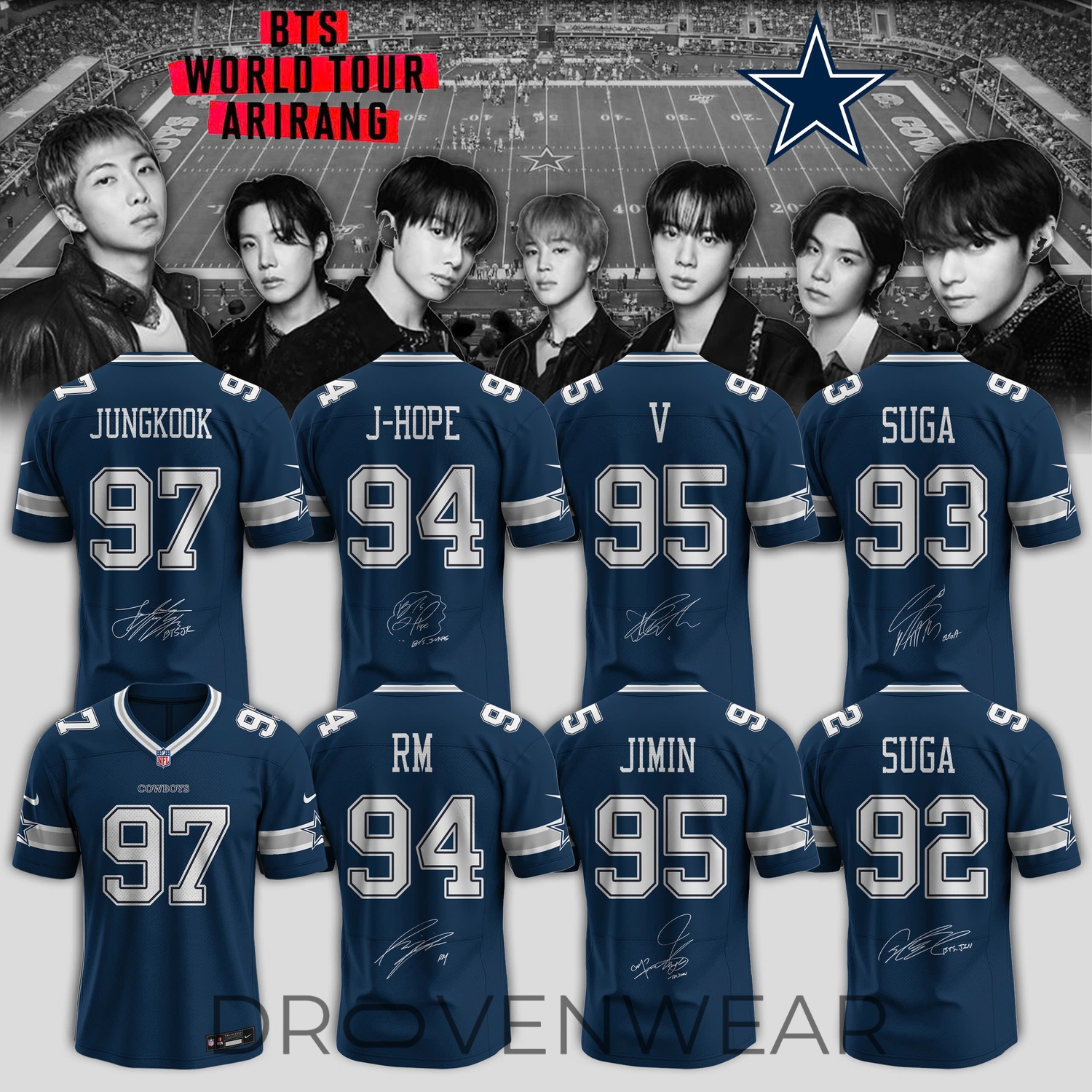 Dallas Cowboys BTS Global Tour 2026 Crossover Football Jersey Dallas Cowboys BTS Global Tour 2026 Crossover Football Jersey