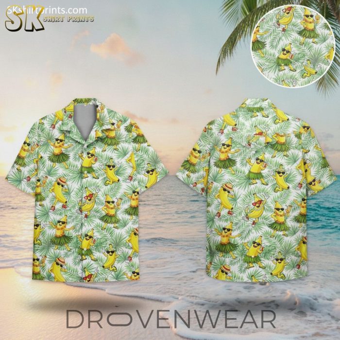Dancing Banana Yellow Hawaiian Shirt Men - Tropical Cartoon Print with Sunglasses - Image 2