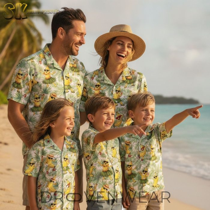 Dancing Banana Yellow Hawaiian Shirt Men - Tropical Cartoon Print with Sunglasses - Image 5