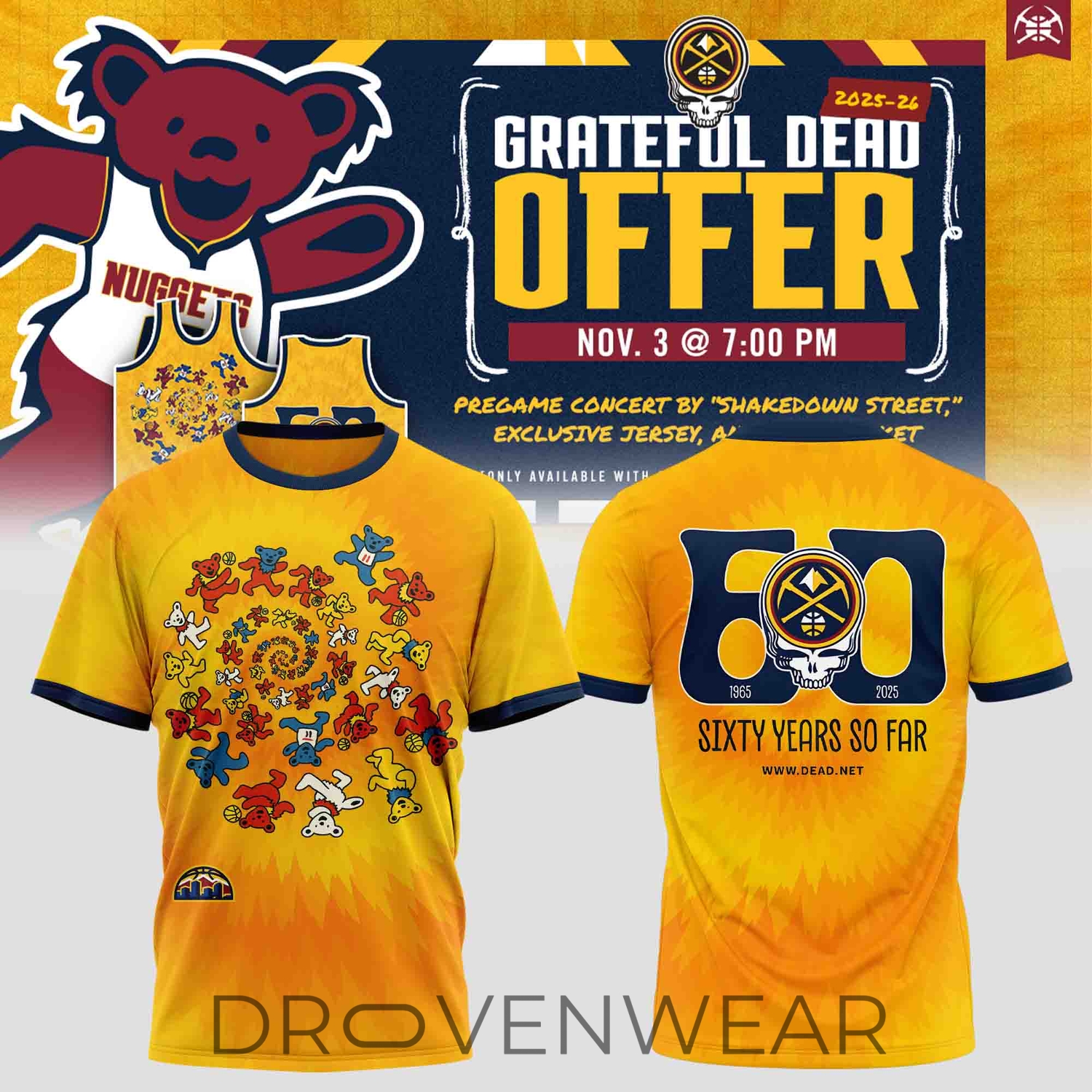 Denver Nuggets Grateful Dead Inspired Graphic Tee Denver Nuggets Grateful Dead Inspired Graphic Tee