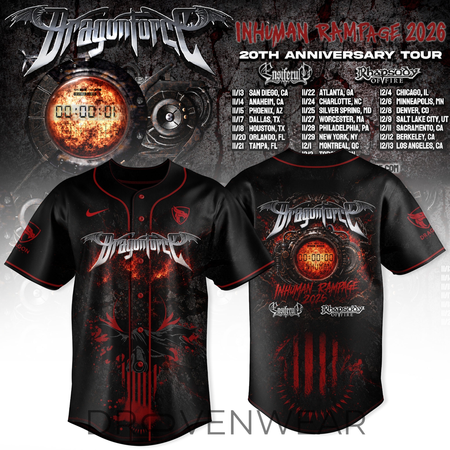 DragonForce Inhuman Rampage Anniversary Baseball Jersey DragonForce Inhuman Rampage Anniversary Baseball Jersey