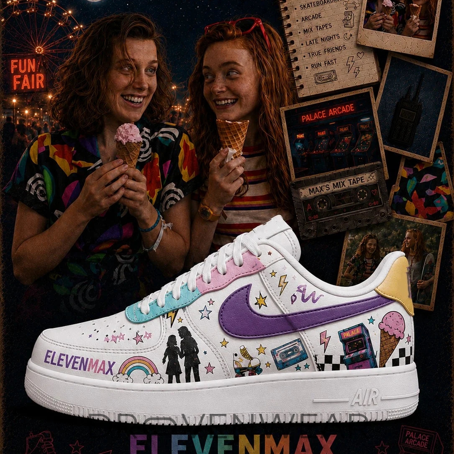 Eleven & Max Stranger Things Edition AF1 Sneakers Eleven & Max Stranger Things Edition AF1 Sneakers