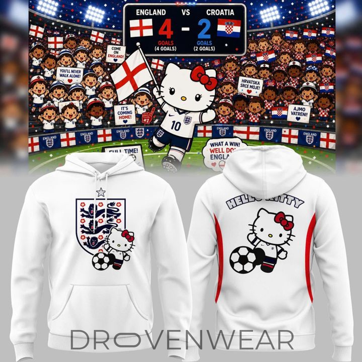 England Football x Hello Kitty World Cup Pullover Hoodie 2026 England Football x Hello Kitty World Cup Pullover Hoodie 2026