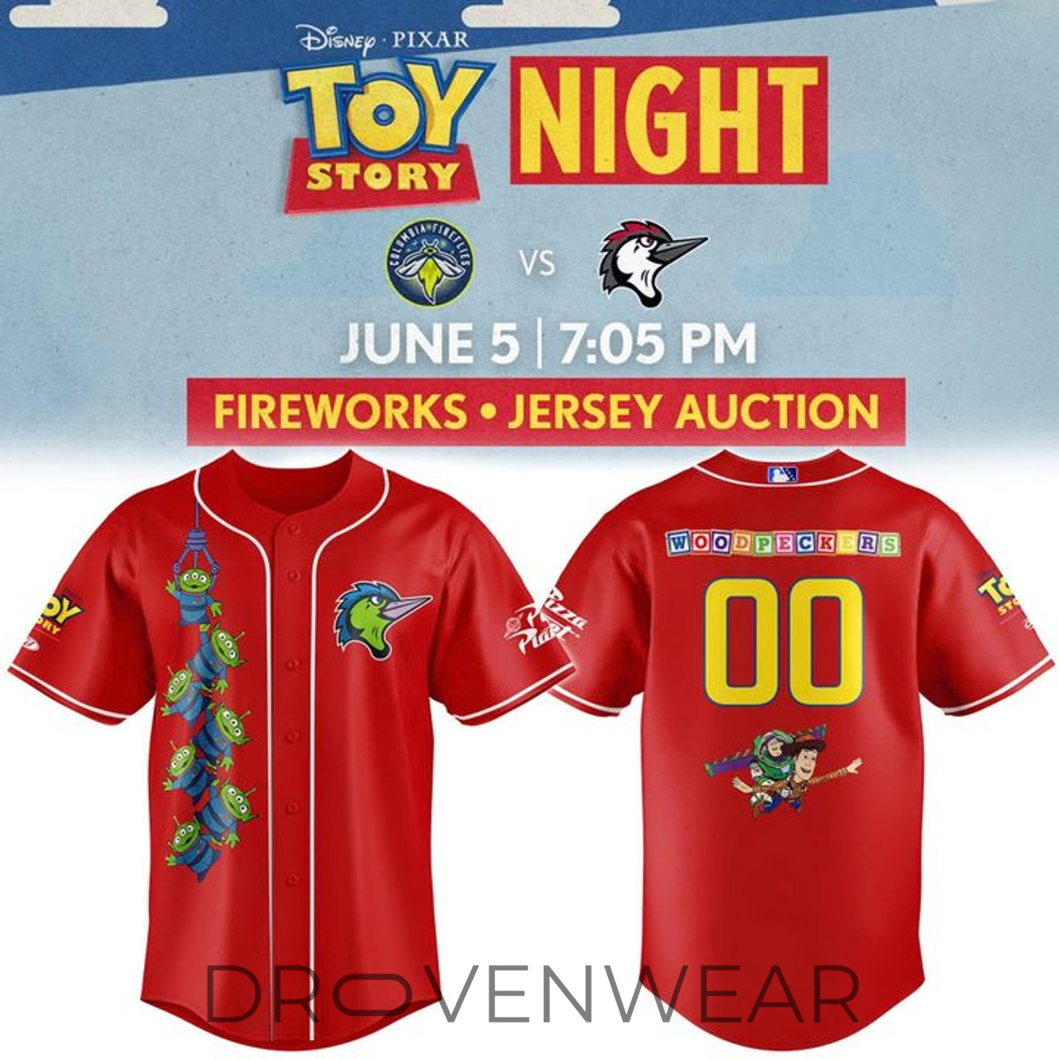 Fayetteville Woodpeckers Toy Story Night 2026 Limited Edition Baseball Jersey Fayetteville Woodpeckers Toy Story Night 2026 Limited Edition Baseball Jersey