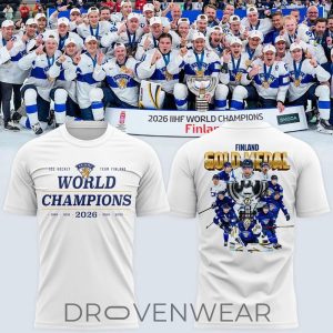 Finland Leijonat World Champions 2026 Celebration TShirt by Drovenwear.com