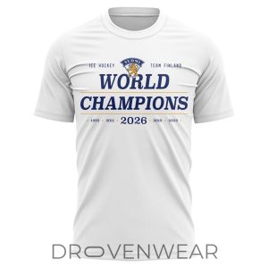 Finland Leijonat World Champions 2026 Celebration TShirt by Drovenwear.com