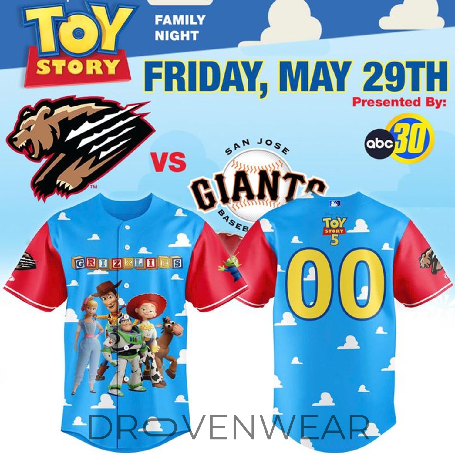 Fresno Grizzlies Toy Story Night 2026 Limited Baseball Jersey Fresno Grizzlies Toy Story Night 2026 Limited Baseball Jersey