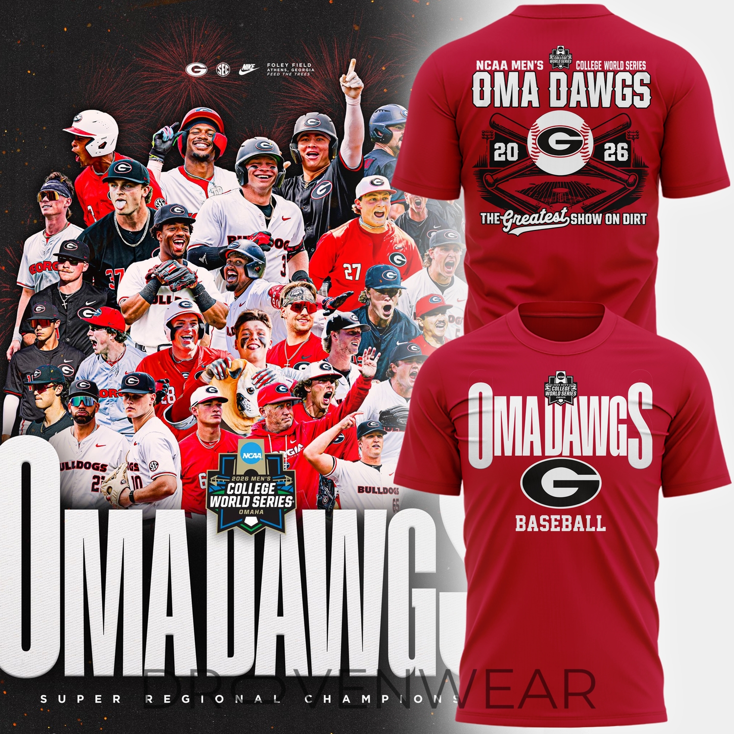 Georgia Bulldogs OmaDawgs Omaha Bound 2026 College World Series Baseball Tee Georgia Bulldogs OmaDawgs Omaha Bound 2026 College World Series Baseball Tee