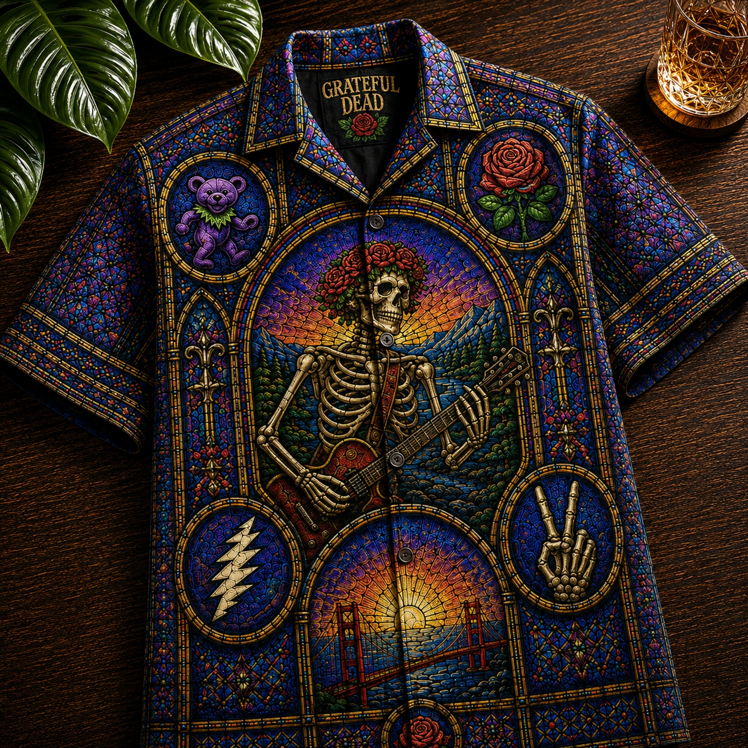 Grateful Dead Cathedral Window Stained Glass Hawaiian Shirt Grateful Dead Cathedral Window Stained Glass Hawaiian Shirt