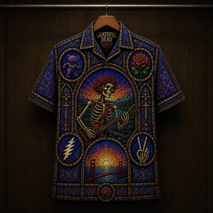 Grateful Dead Cathedral Window Stained Glass Hawaiian Shirt - Image 3