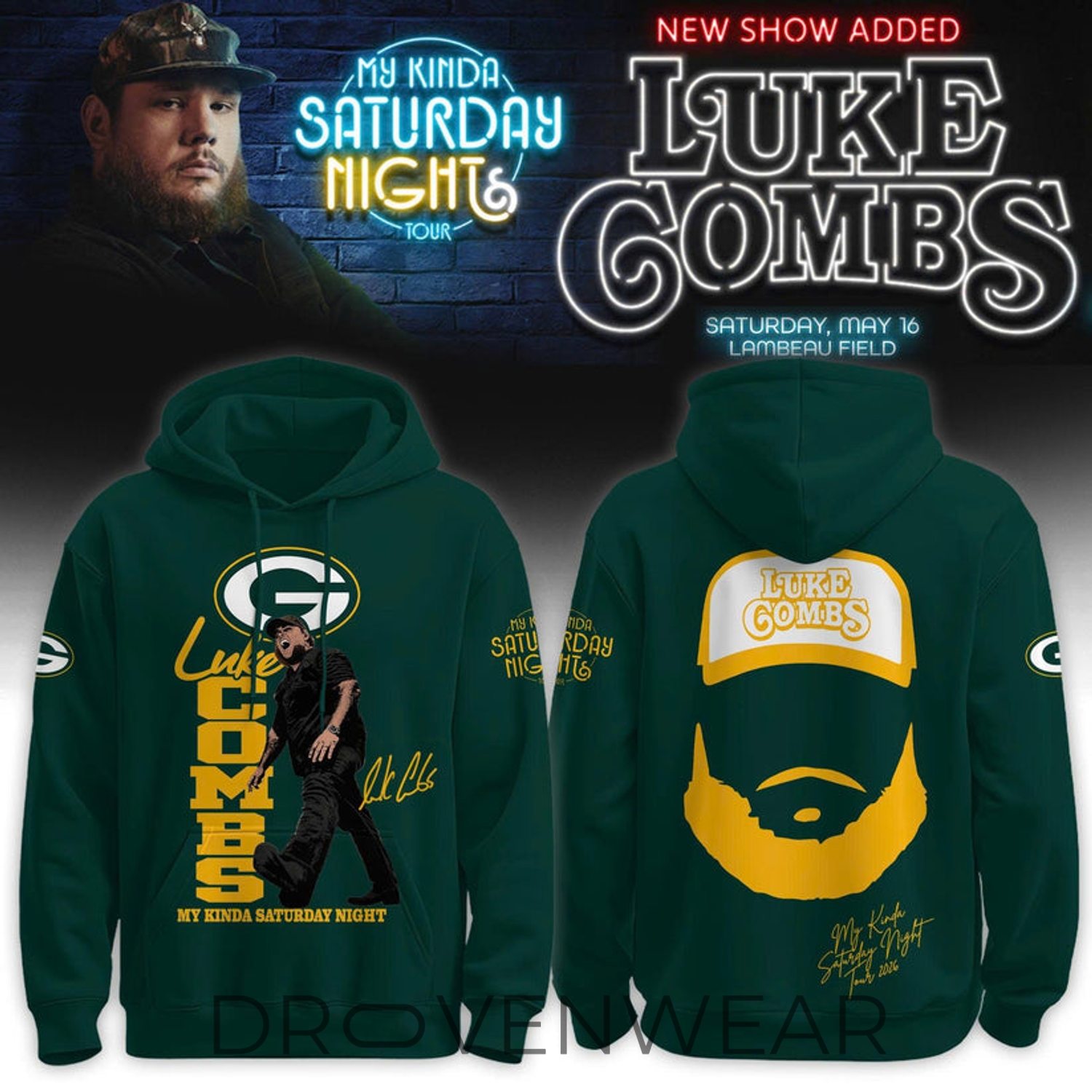 Green Bay Packers x Luke Combs Tour 2026 Fan Hoodie Green Bay Packers x Luke Combs Tour 2026 Fan Hoodie
