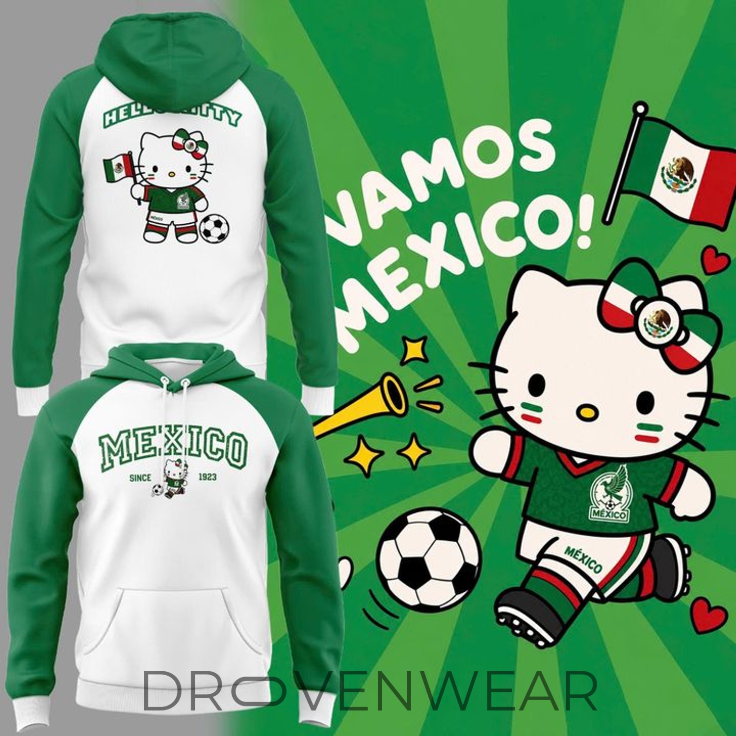 Hello Kitty Mexico National Football Heritage 1923 Premium Pullover Hoodie Hello Kitty Mexico National Football Heritage 1923 Premium Pullover Hoodie