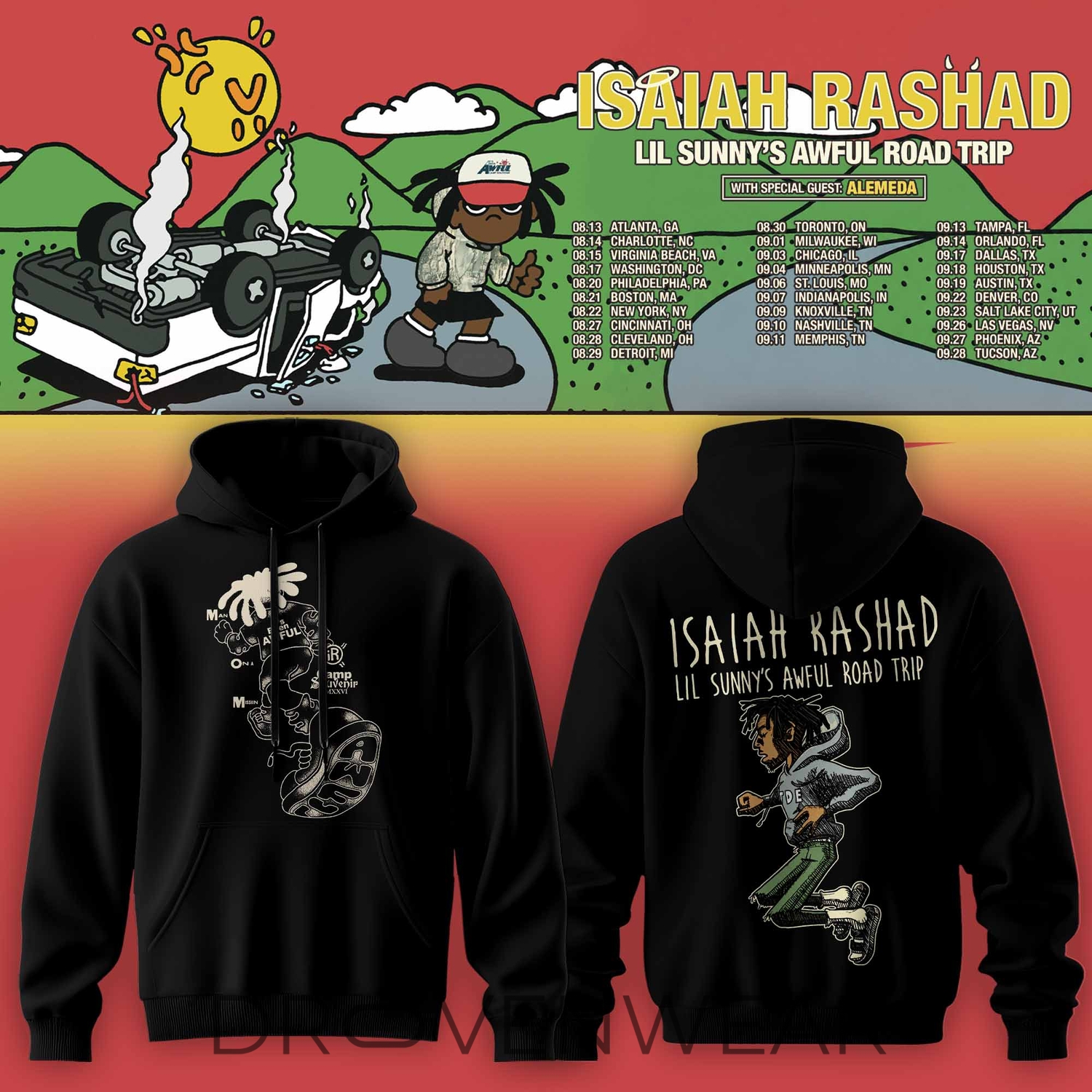 Isaiah Rashad Lil Sunny's Awful Road Trip Tour Hoodie V2 Isaiah Rashad Lil Sunny's Awful Road Trip Tour Hoodie V2