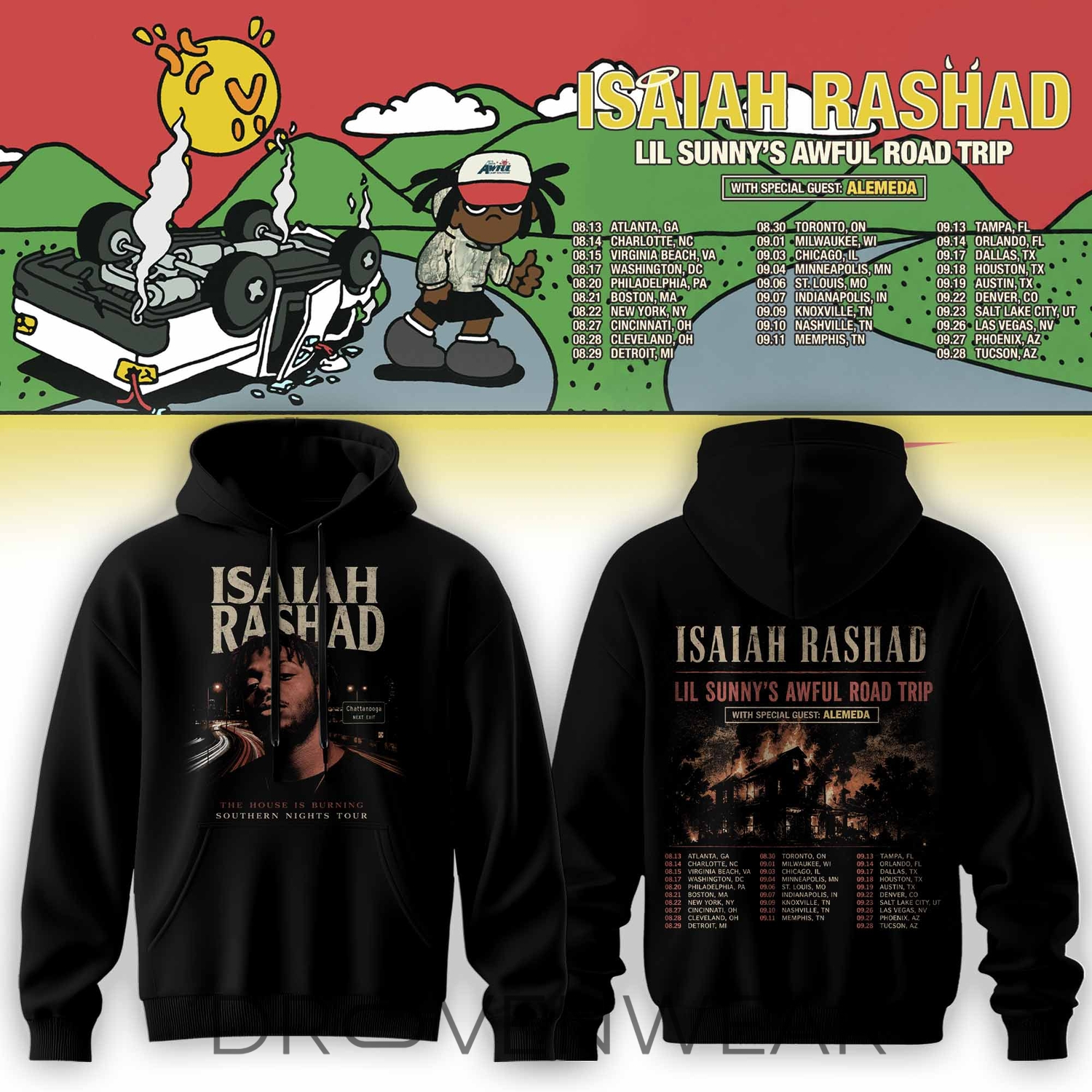 Isaiah Rashad Lil Sunny's Awful Road Trip Tour Hoodie V4 Isaiah Rashad Lil Sunny's Awful Road Trip Tour Hoodie V4