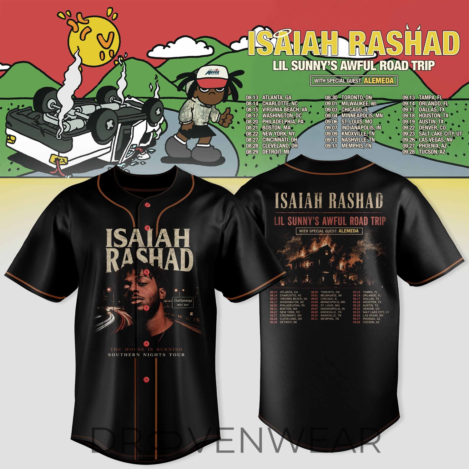 Isaiah Rashad Lil Sunny's Awful Road Trip Tour Jersey V4 Isaiah Rashad Lil Sunny's Awful Road Trip Tour Jersey V4