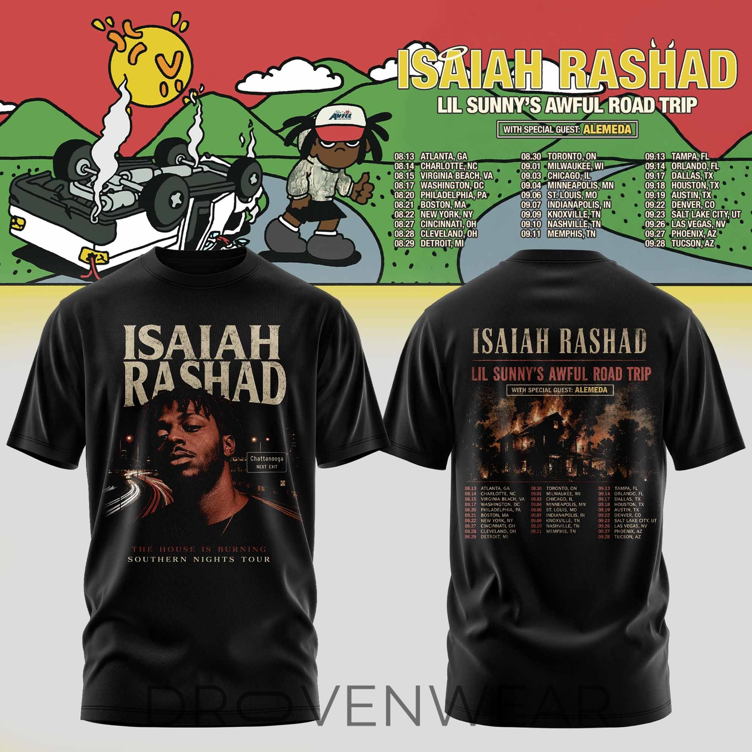 Isaiah Rashad Lil Sunny's Awful Road Trip Tour Tee V4 Isaiah Rashad Lil Sunny's Awful Road Trip Tour Tee V4