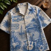 Jimmy Buffett Margaritaville Vintage Toile De Jouy License To Chill Summer Hawaiian Shirt