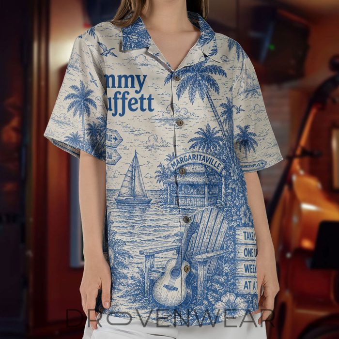 Jimmy Buffett Margaritaville Vintage Toile De Jouy License To Chill Summer Hawaiian Shirt - Image 3