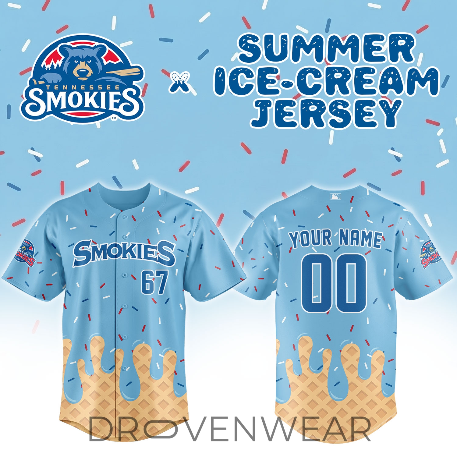 Knoxville Smokies Summer Ice Cream Festival Baseball Jersey Knoxville Smokies Summer Ice Cream Festival Baseball Jersey