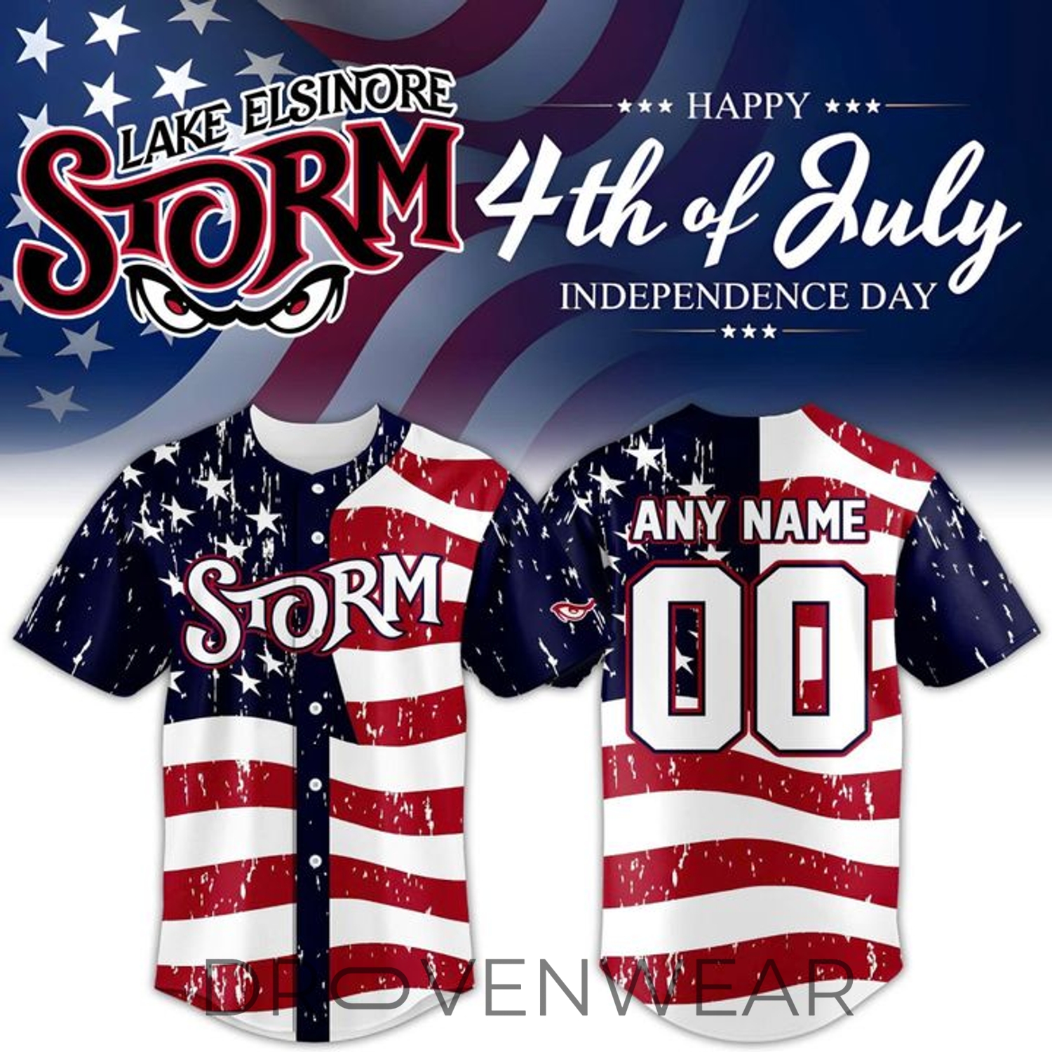 Lake Elsinore Storm Independence Day Celebration 2026 Baseball Jersey Lake Elsinore Storm Independence Day Celebration 2026 Baseball Jersey