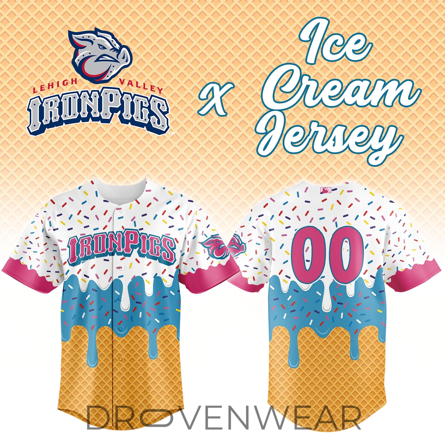Lehigh Valley IronPigs Ice Cream Festival Personalized Jersey Lehigh Valley IronPigs Ice Cream Festival Personalized Jersey