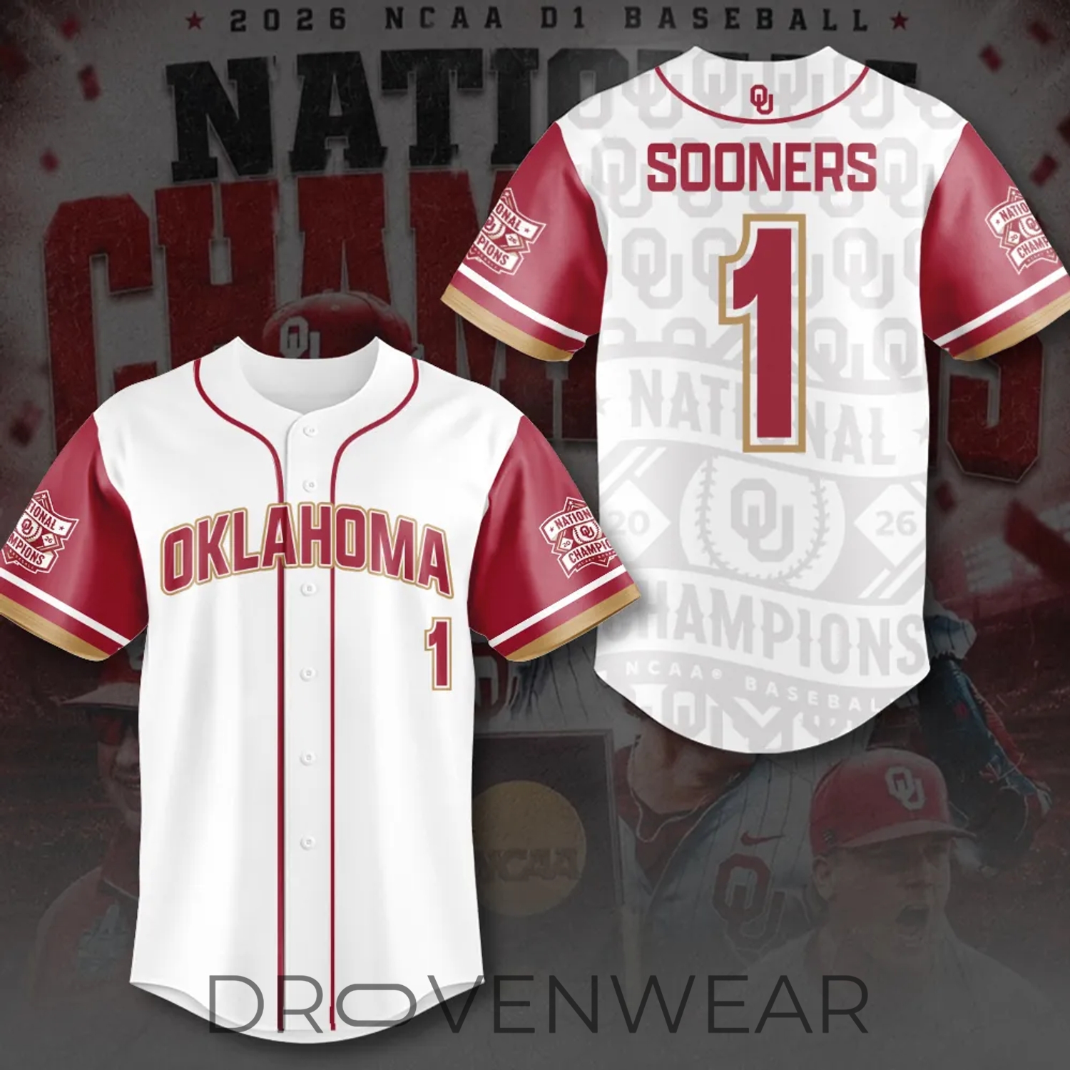 Limited Edition Oklahoma Baseball 2026 National Champions Baseball Jersey Limited Edition Oklahoma Baseball 2026 National Champions Baseball Jersey