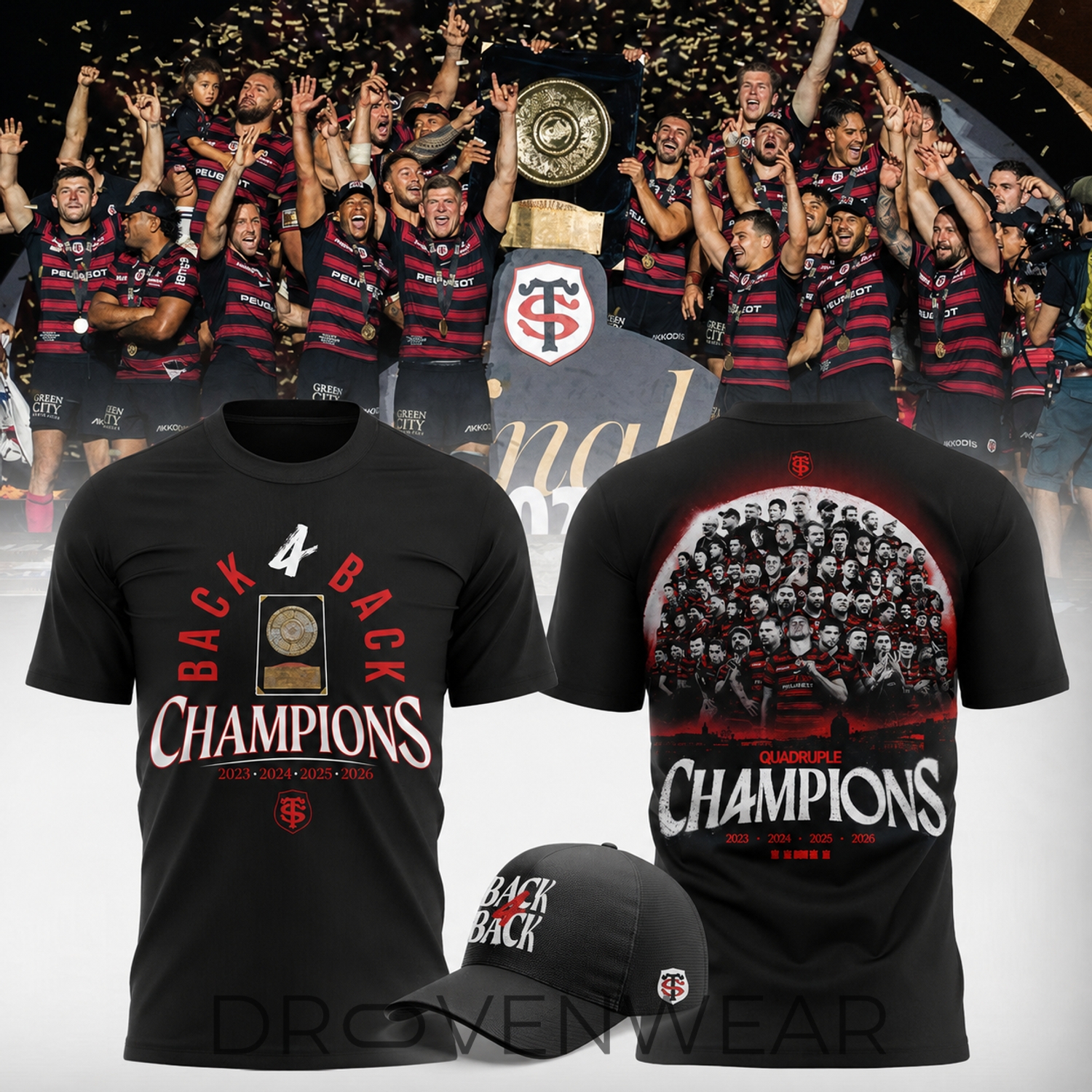 Limited Edition Stade Toulousain Rugby 2026 4-In-A-Row Champions Fan Shirt V2 Limited Edition Stade Toulousain Rugby 2026 4-In-A-Row Champions Fan Shirt V2