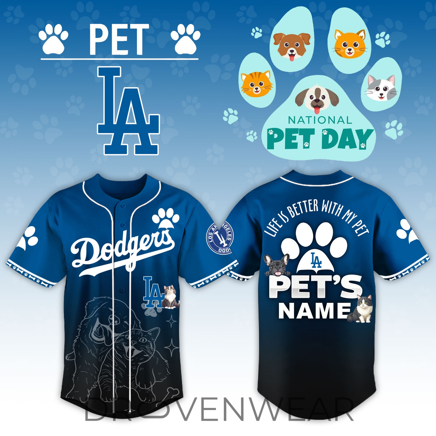 Los Angeles Dodgers National Pet Appreciation Day Personalized Baseball Jersey | 3D Fan Gear Los Angeles Dodgers National Pet Appreciation Day Personalized Baseball Jersey | 3D Fan Gear