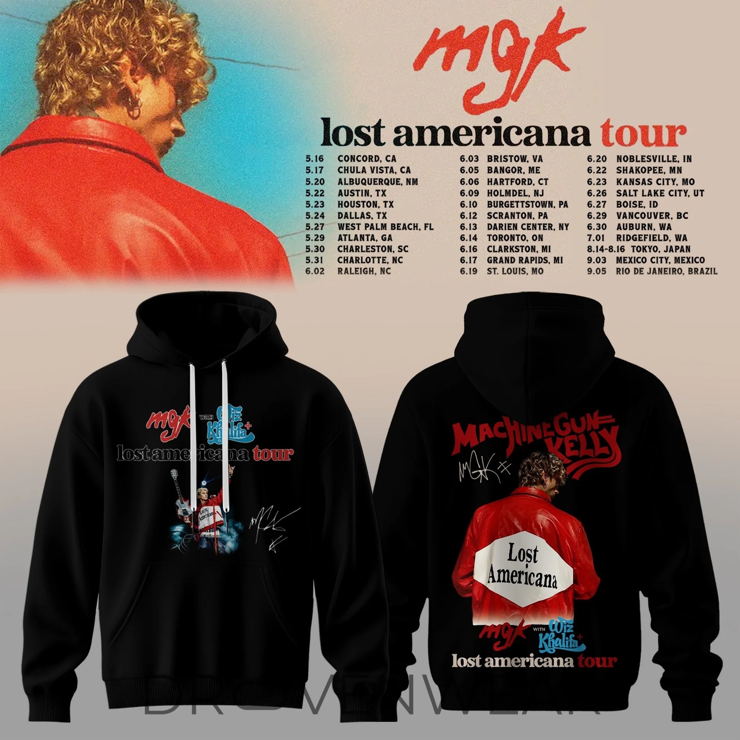 Machine Gun Kelly Lost Americana Tour 2026 Graphic Pullover Hoodie Machine Gun Kelly Lost Americana Tour 2026 Graphic Pullover Hoodie