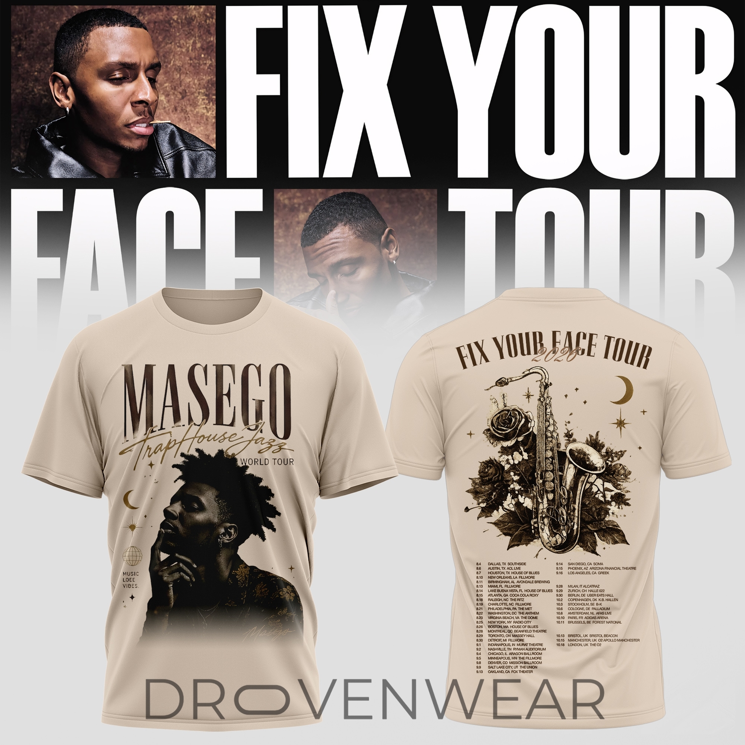 Masego Fix Your Face Tour 2026 Collector's Tee Masego Fix Your Face Tour 2026 Collector's Tee
