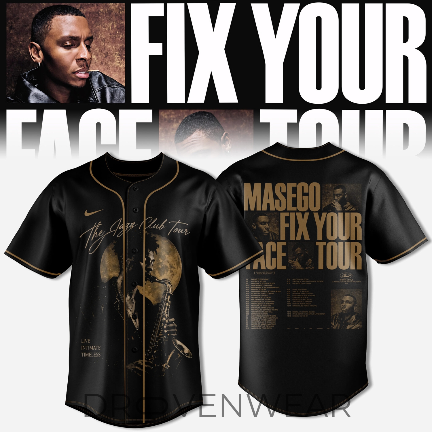 Masego Fix Your Face Tour 2026 Limited Baseball Jersey Masego Fix Your Face Tour 2026 Limited Baseball Jersey