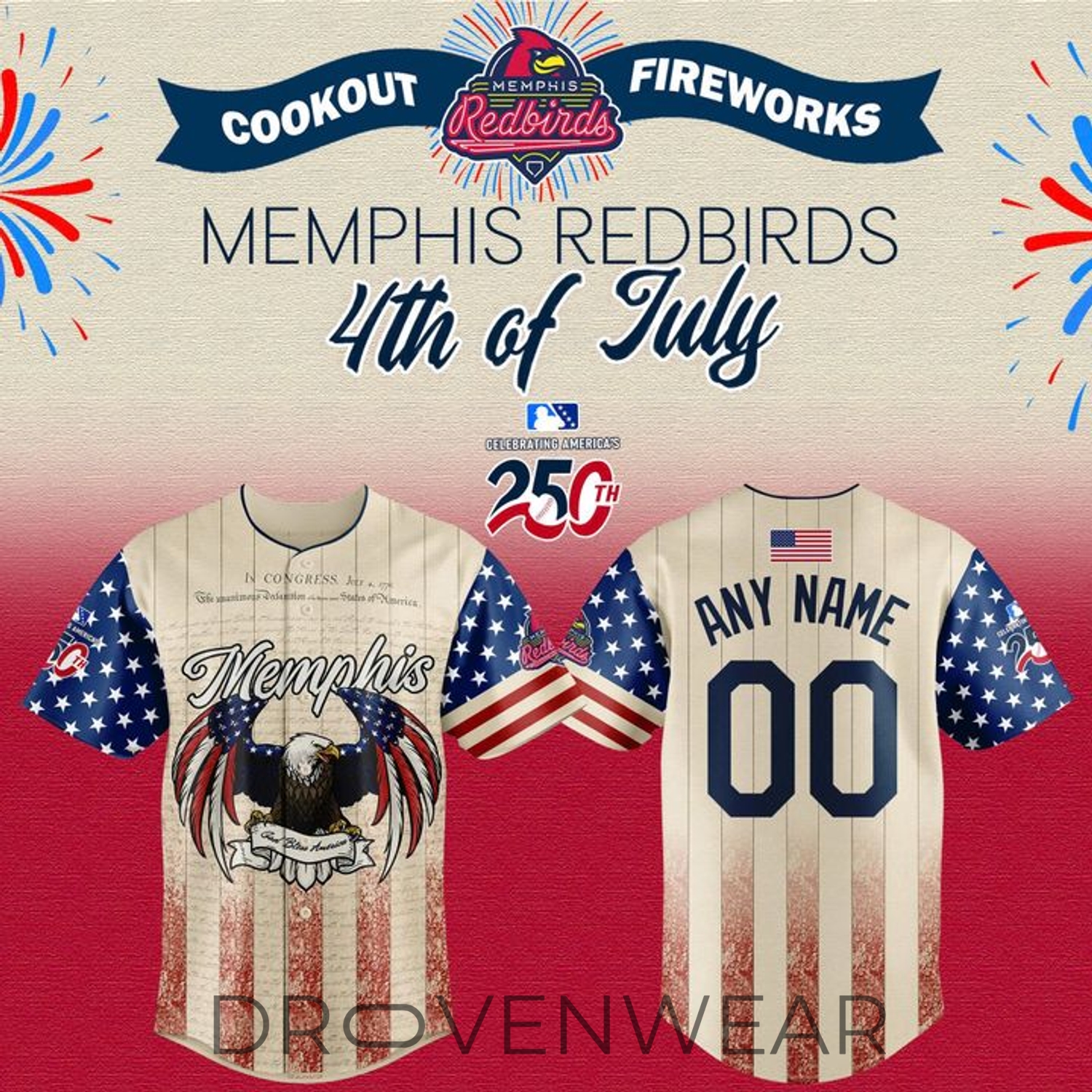 Memphis Redbirds USA 250th Independence Day 2026 Baseball Jersey Memphis Redbirds USA 250th Independence Day 2026 Baseball Jersey