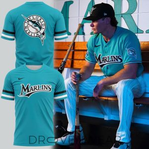 Miami Marlins Teal Throwback Uniform TShirt Special Edition by Drovenwear.com