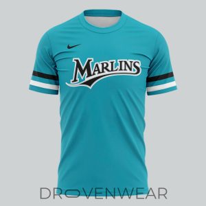 Miami Marlins Teal Throwback Uniform TShirt Special Edition by Drovenwear.com