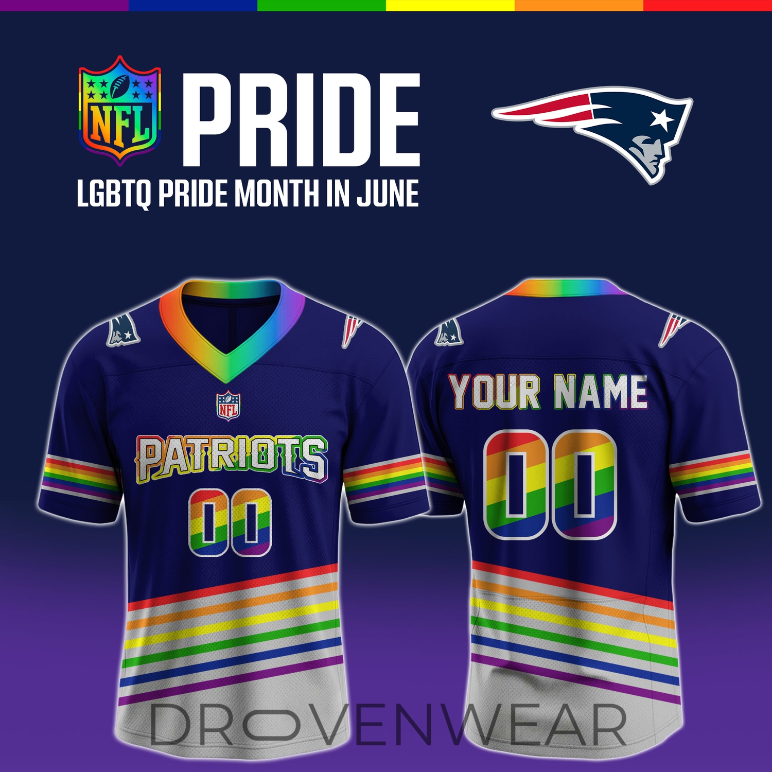 New England Patriots Pride Month Fan Edition Football Jersey New England Patriots Pride Month Fan Edition Football Jersey