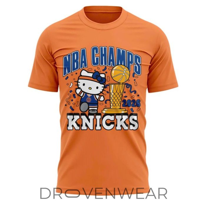 New York Knicks Hello Kitty NBA Finals 2026 Champions Fan Celebration Shirt - Image 2