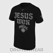 New York Knicks JESUS WON NBA Champions Black Shirt 2026 - Image 2