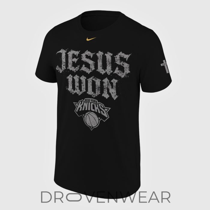 New York Knicks JESUS WON NBA Champions Black Shirt 2026 - Image 2