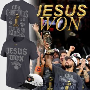 New York Knicks JESUS WON NBA Champions Gray Shirt 2026 by Drovenwear.com