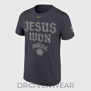 New York Knicks JESUS WON NBA Champions Gray Shirt 2026 - Image 2