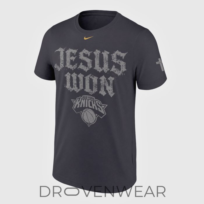New York Knicks JESUS WON NBA Champions Gray Shirt 2026 - Image 2