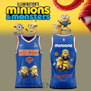 New York Knicks Minions Champions Blue Basketball Jersey 2026 by Drovenwear.com