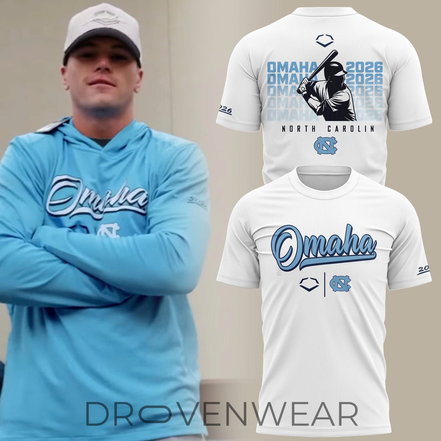 North Carolina Omaha Baseball White Tee Version 2 North Carolina Omaha Baseball White Tee Version 2