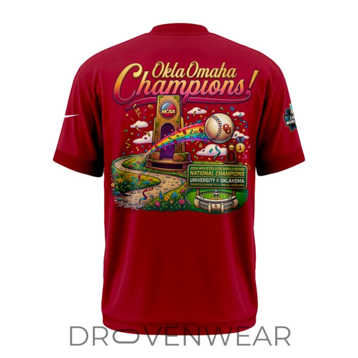 Oklahoma Sooners Baseball Champions 2026 Men's College World Series Red Shirt - Image 3