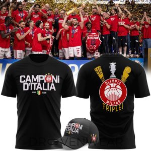 Olimpia Milano Italian Champions 2026 Black Graphic TShirt by Drovenwear.com