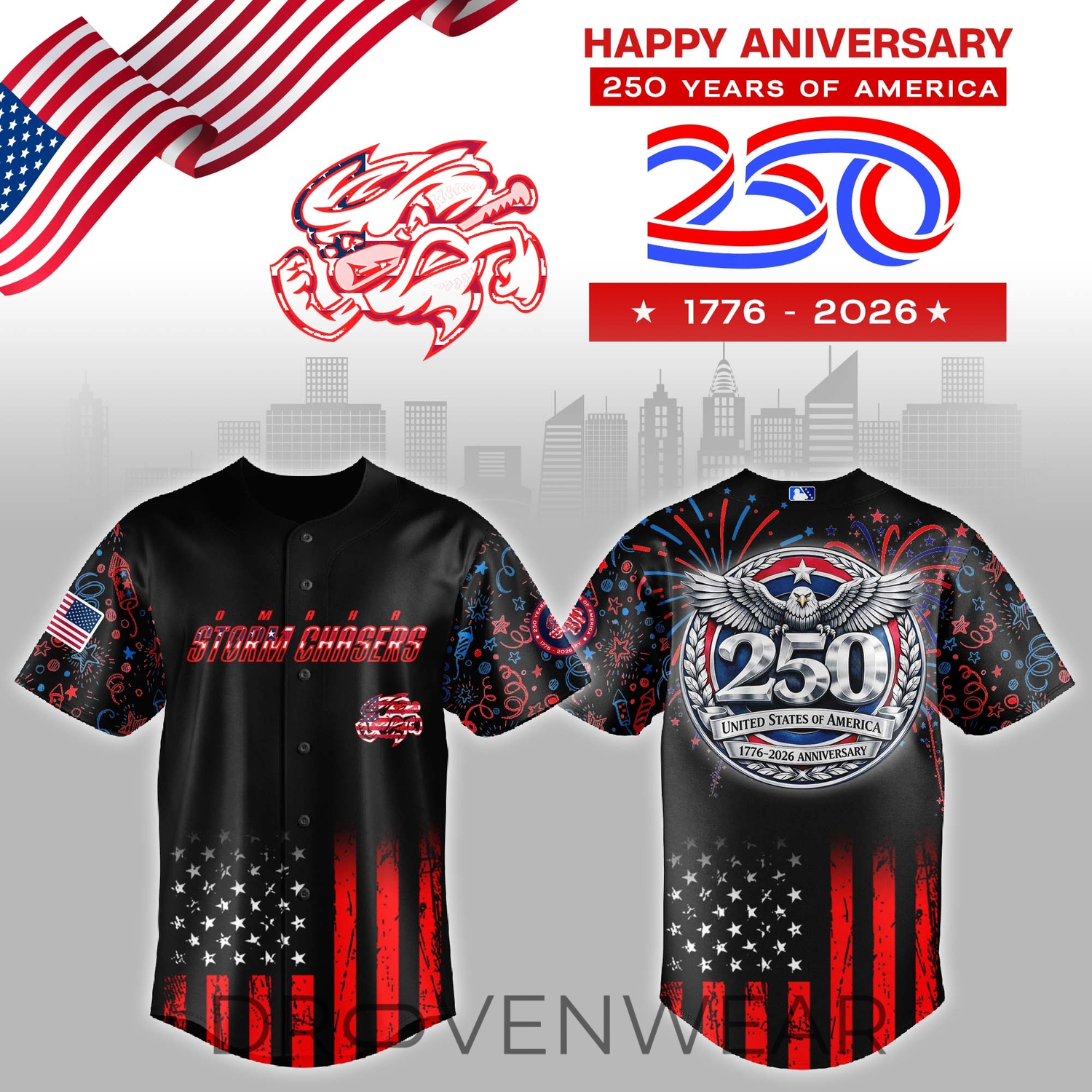 Omaha Storm Chasers USA 250 Years Collector Jersey Omaha Storm Chasers USA 250 Years Collector Jersey