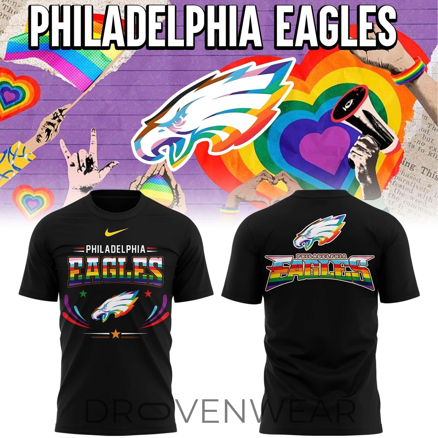 Philadelphia Eagles LGBTQ Pride Edition Black Tee 2026 Version 1 Philadelphia Eagles LGBTQ Pride Edition Black Tee 2026 Version 1