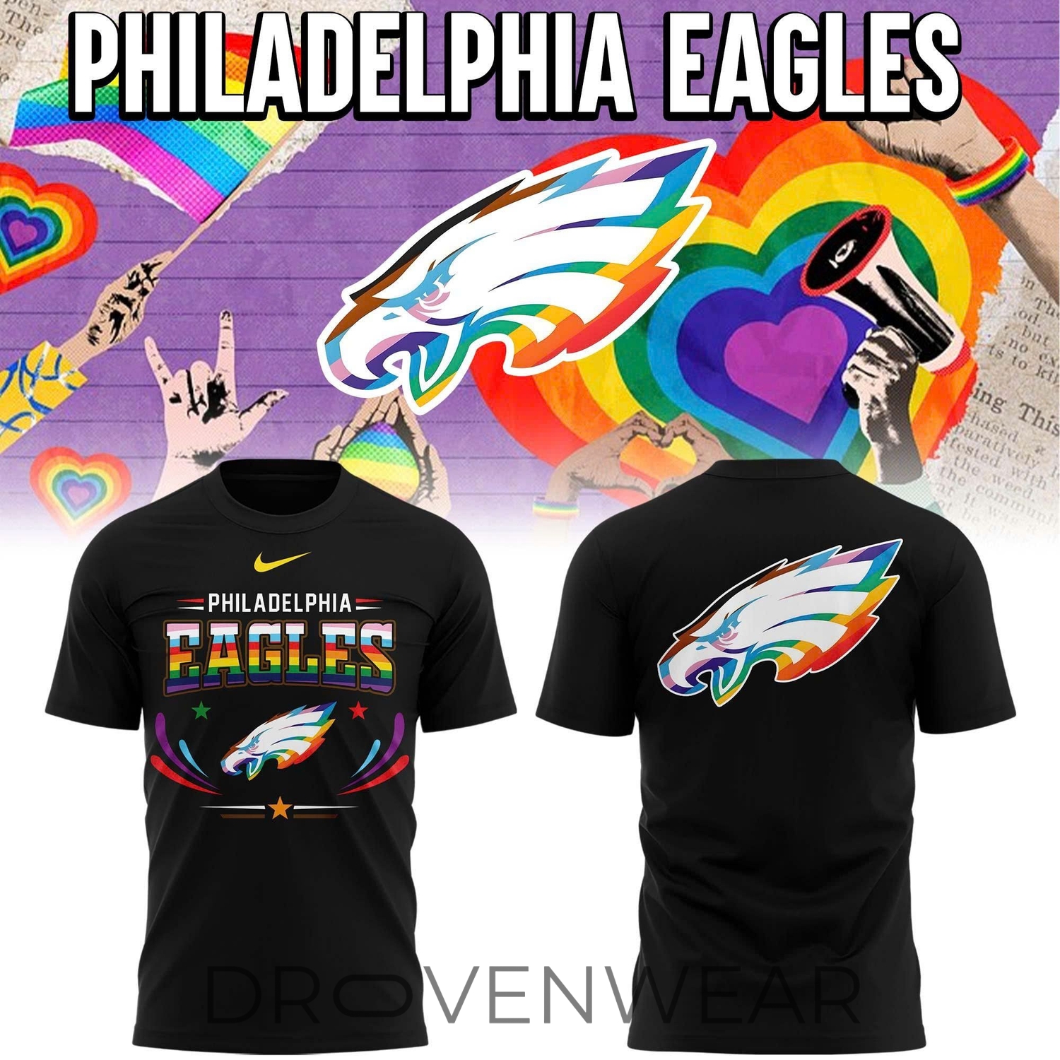Philadelphia Eagles Rainbow Pride Fan T-Shirt 2026 Version 2 Philadelphia Eagles Rainbow Pride Fan T-Shirt 2026 Version 2