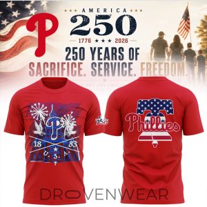 Philadelphia Phillies Americas 250th Red Special Shirt by Drovenwear.com