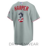 Philadelphia Phillies Bryce Harper USA 250th Anniversary Gray Road Baseball Jersey - Image 3